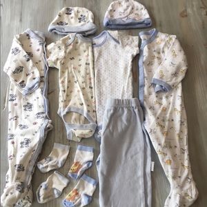 11 Lot 6 Months Zippered Pajama Onesie Beanie Set